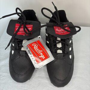 RAWLINGS NEW Baseball Cleats Mens 8 Black White Tongue Flap Lace Up